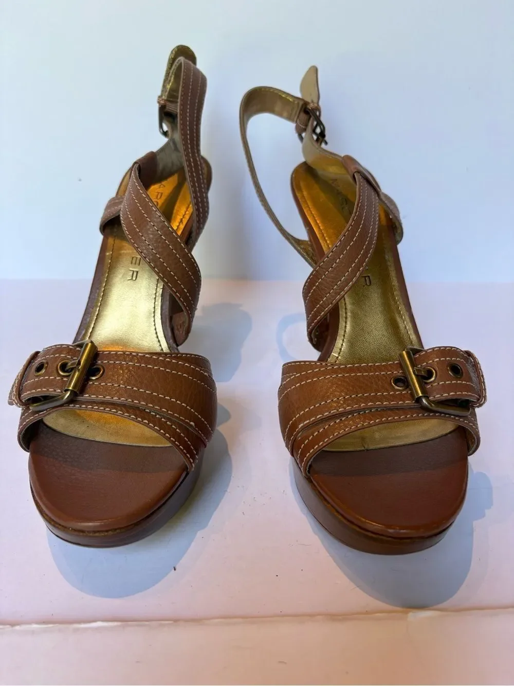 Marc Fisher Women's Brown Strappy Leather High Heel Sandals Size 9 1/2M